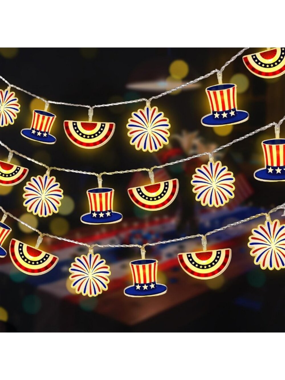 10FT Battery Operated 4th of July Lights | Patriotic Red, White & Blue Decor